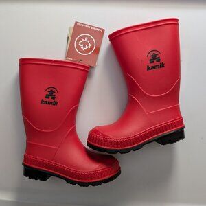 Kamik Stomp Kids Waterproof Rain Boots, Sz 7 Youth Red Pullons NEW NWT